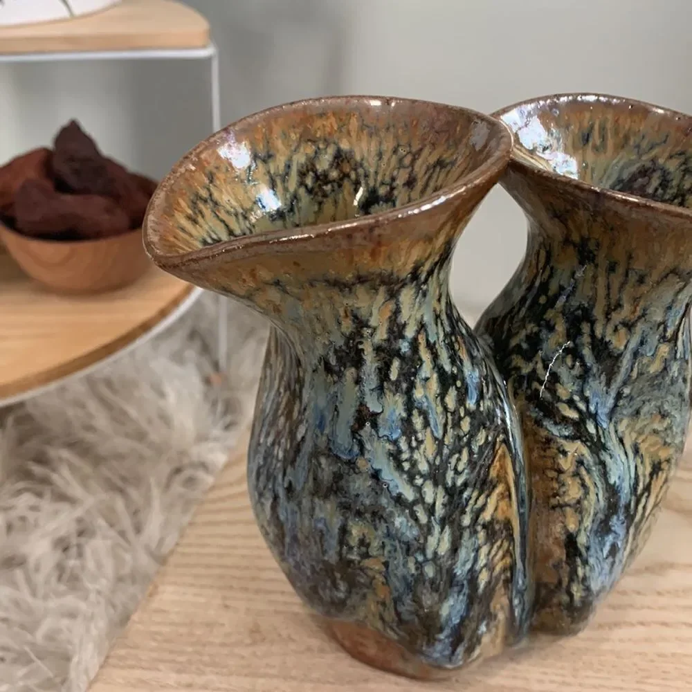 Stoneware Vase Handmade Double Bud Pottery Vase Decor